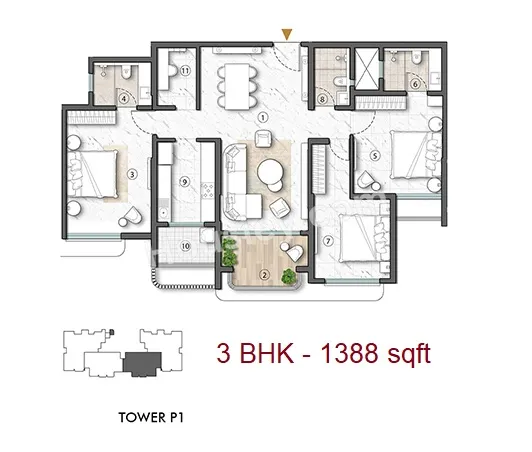 Lodha Magnus Unit plan - 1388 sq.ft.