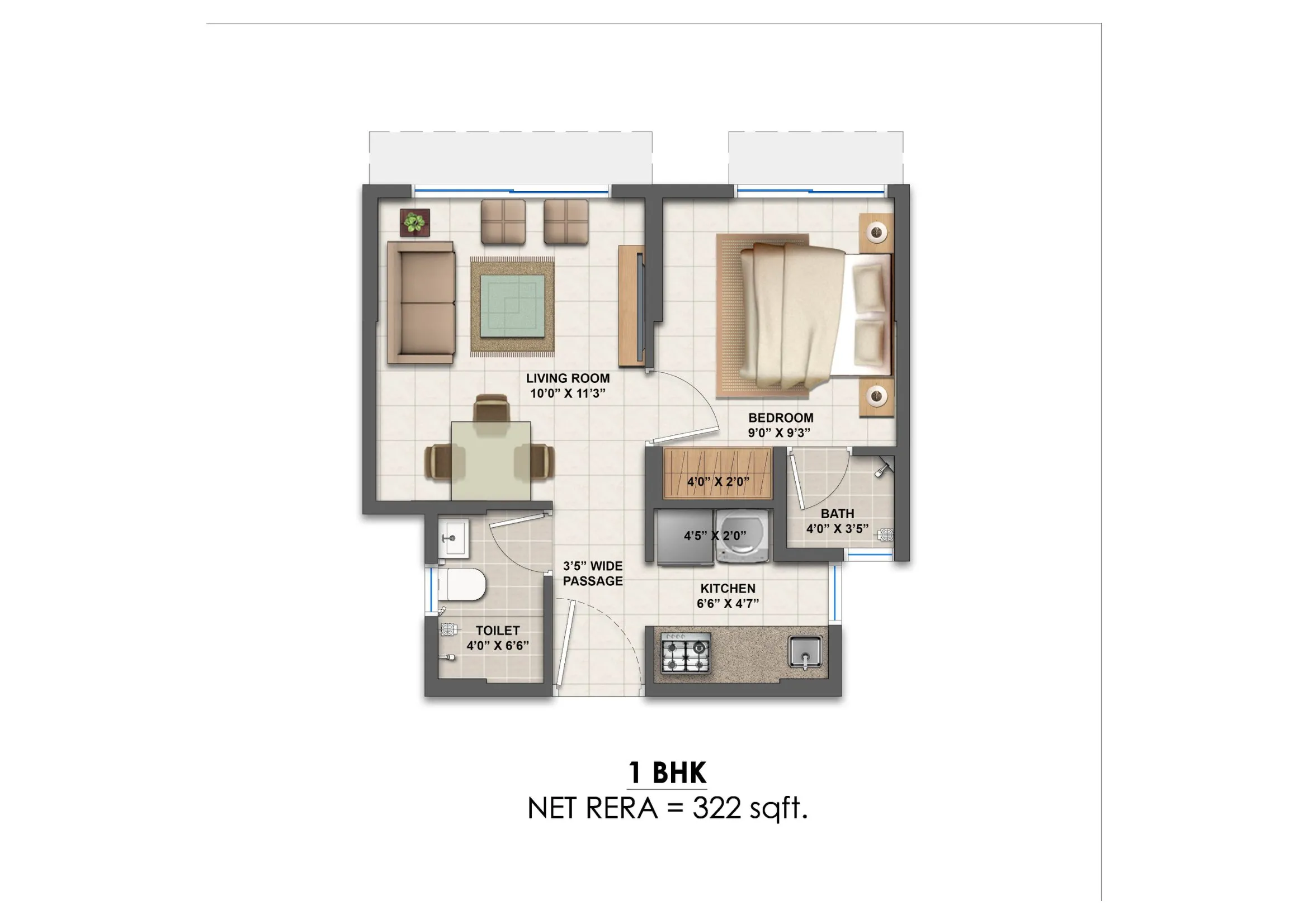 Lodha Crown Manpada Unit plan - 322 sq.ft.
