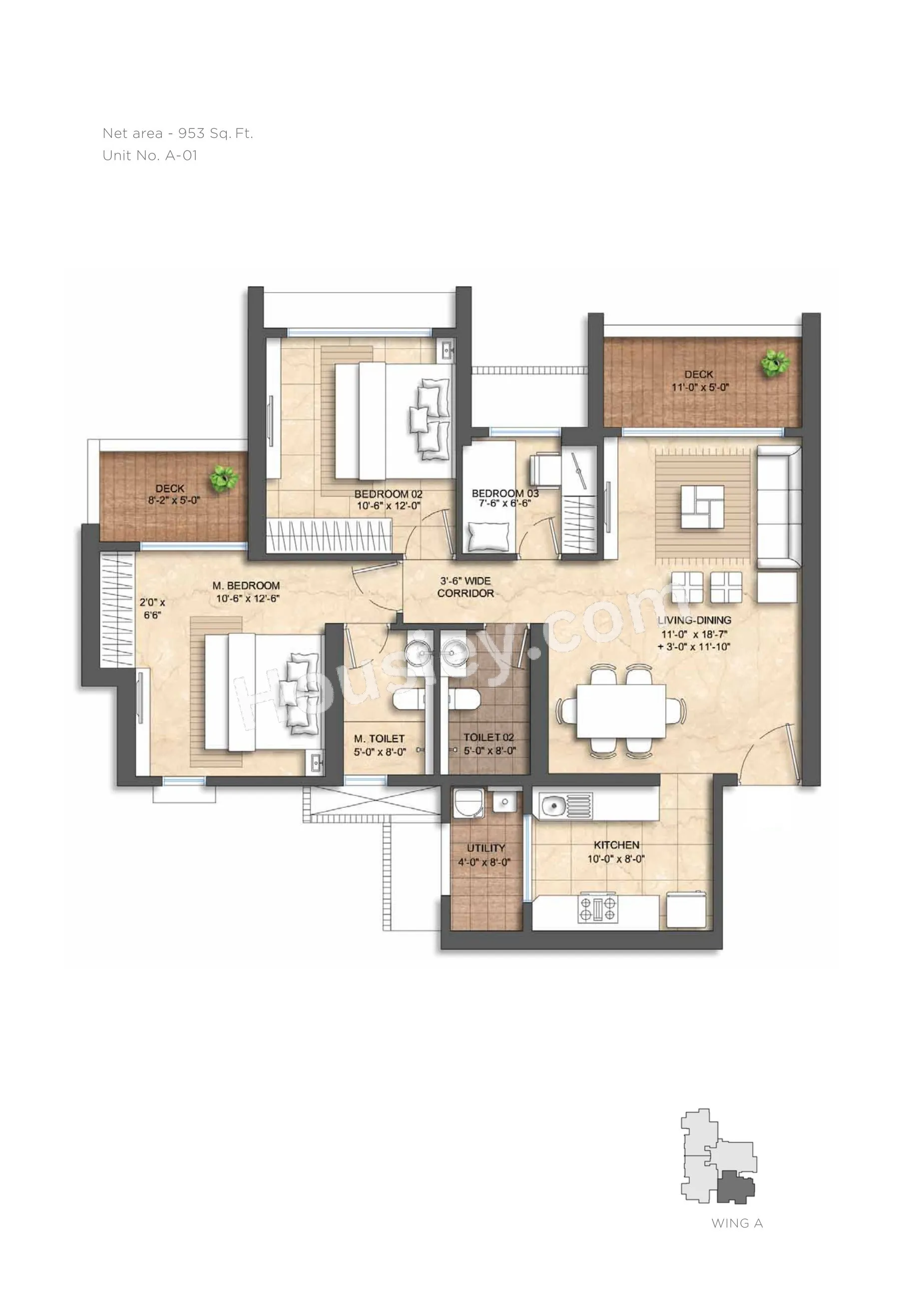 Lodha New Cuffe Parade Unit plan - 953 sq.ft.