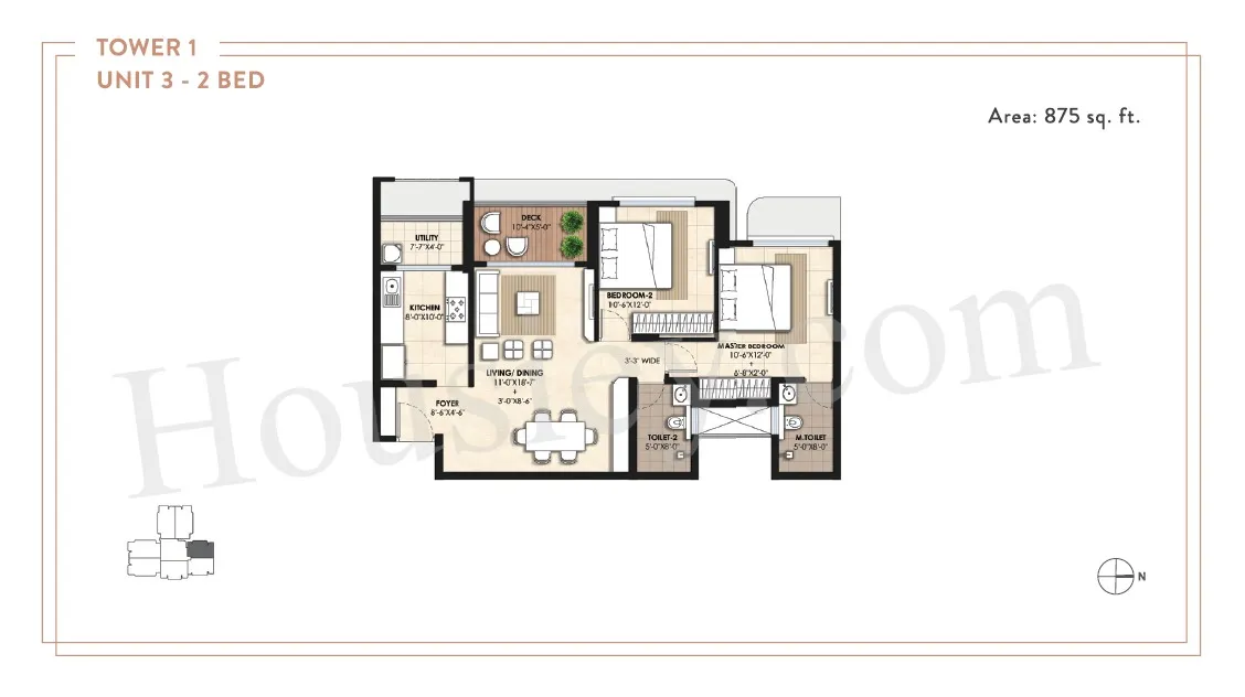 Lodha Panache Unit plan - 875 sq.ft.
