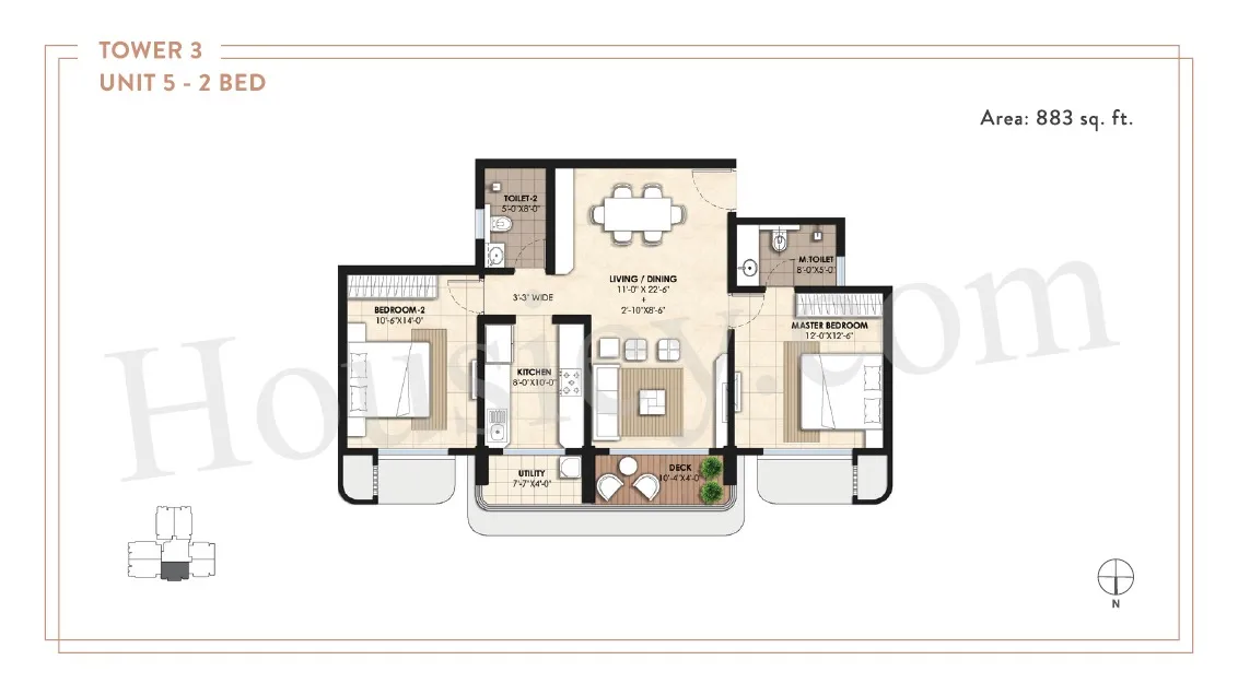 Lodha Panache Unit plan - 883 sq.ft.