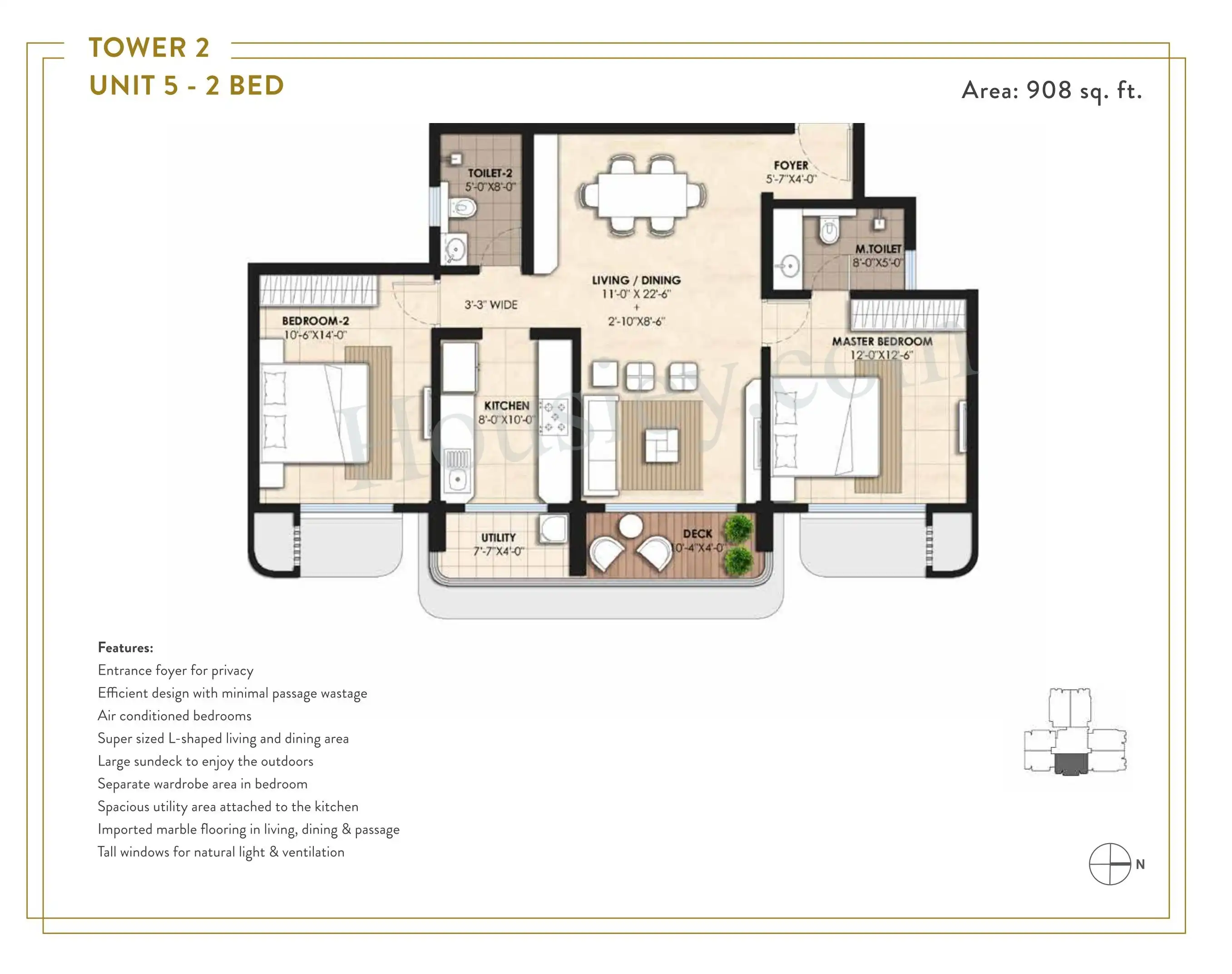 Lodha Panache Unit plan - 908 sq.ft.