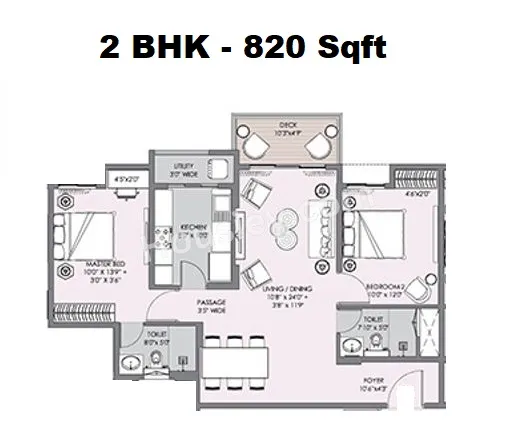 Lodha Sterling Unit plan - 820 sq.ft.