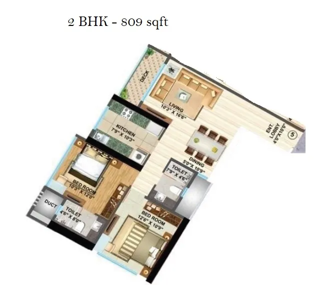 Lotus Sky Garden Unit plan - 809 sq.ft.