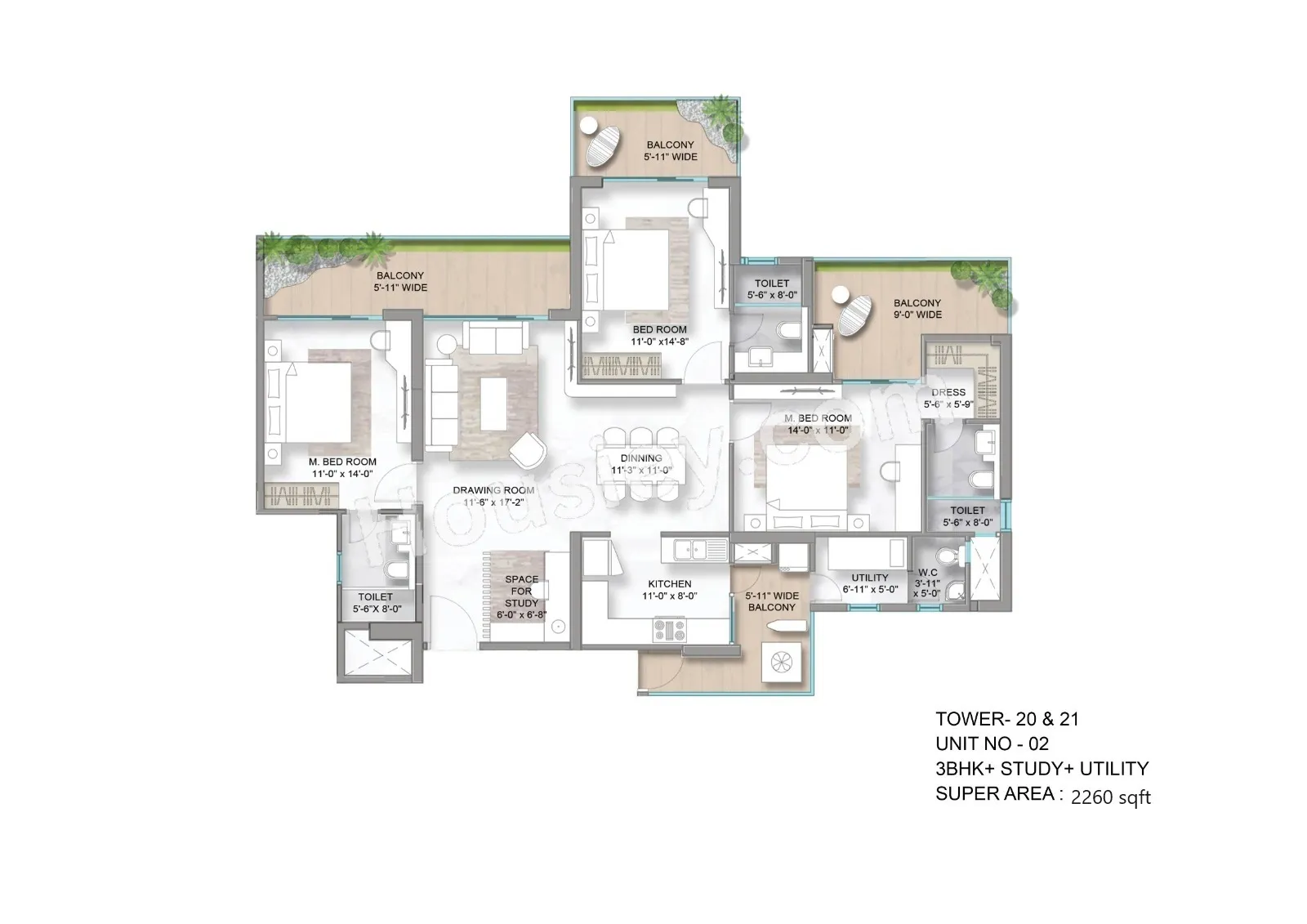 M3M Golf Hills Unit plan - 1469 sq.ft.