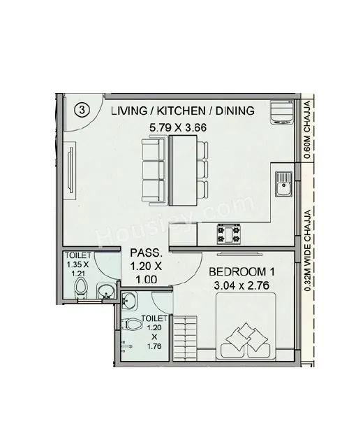 MK Emerald Unit plan - 389 sq.ft.