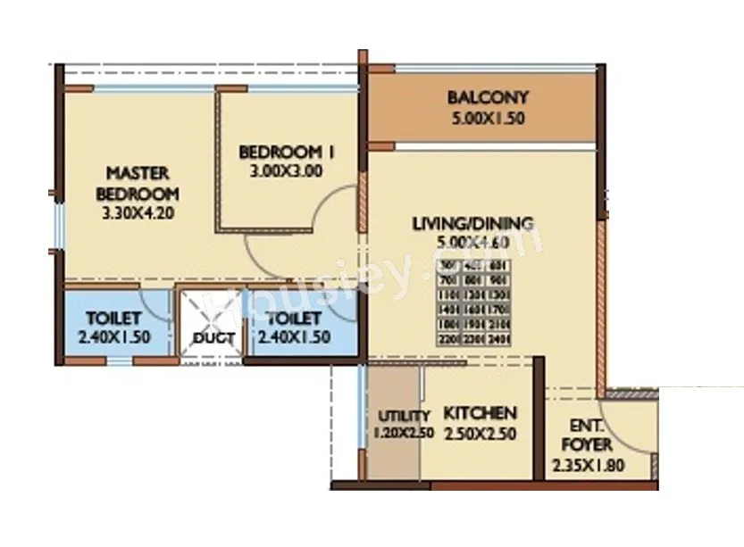 Magarpatta Nova Residency Unit plan - 875 sq.ft.