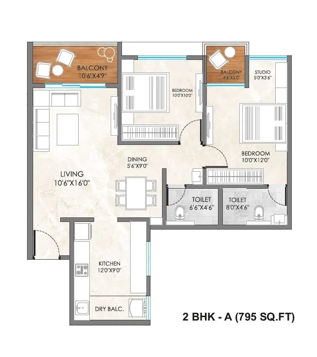 Magnus Park Way Unit plan - 795 sq.ft.
