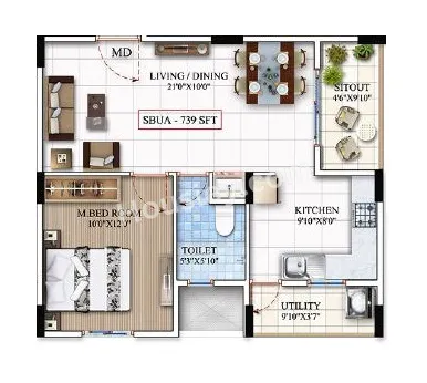 Mahaveer Northscape Unit plan - 460 sq.ft.