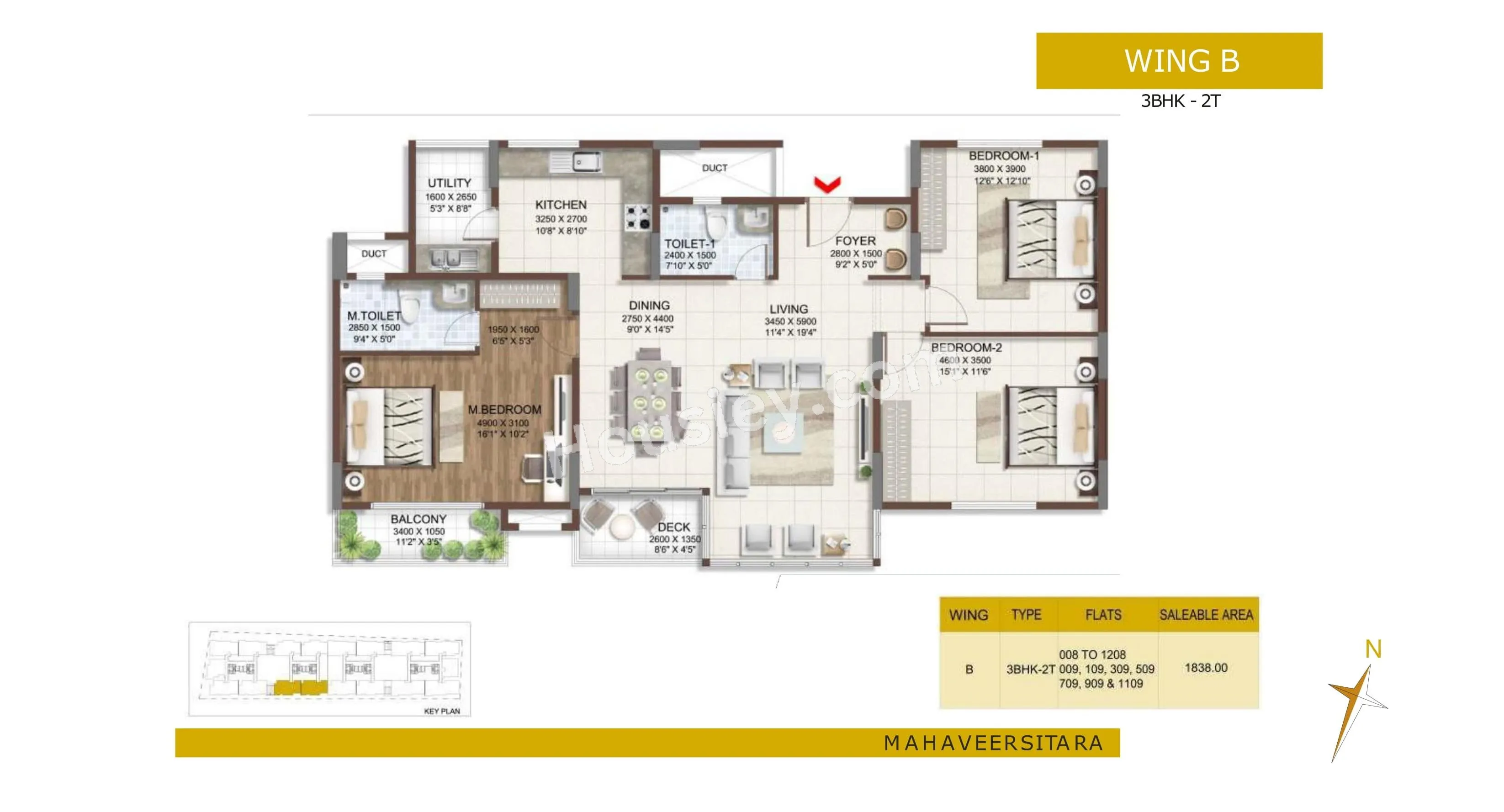 Mahaveer Sitara Unit plan - 1171 sq.ft.