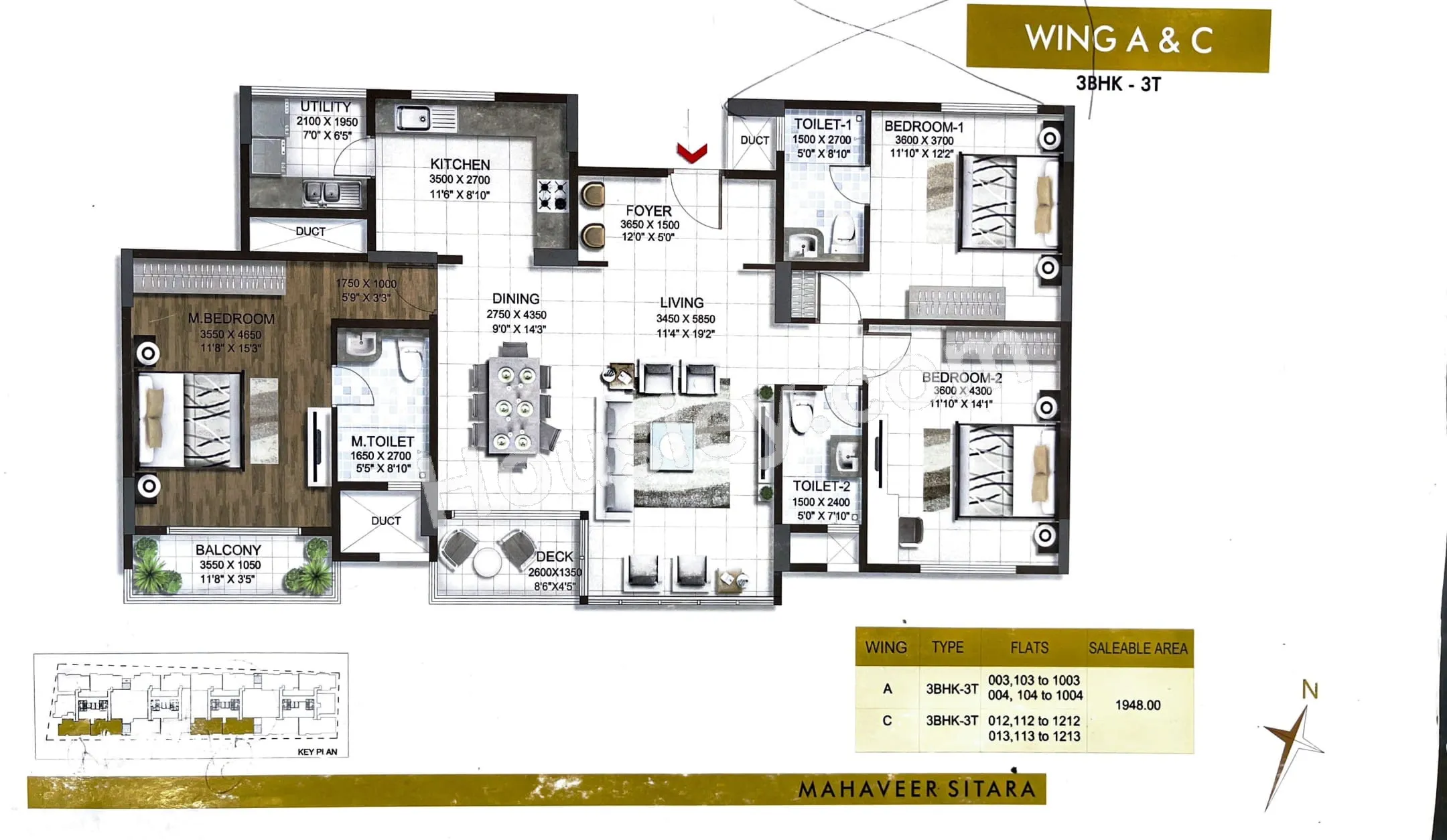 Mahaveer Sitara Unit plan - 1246 sq.ft.