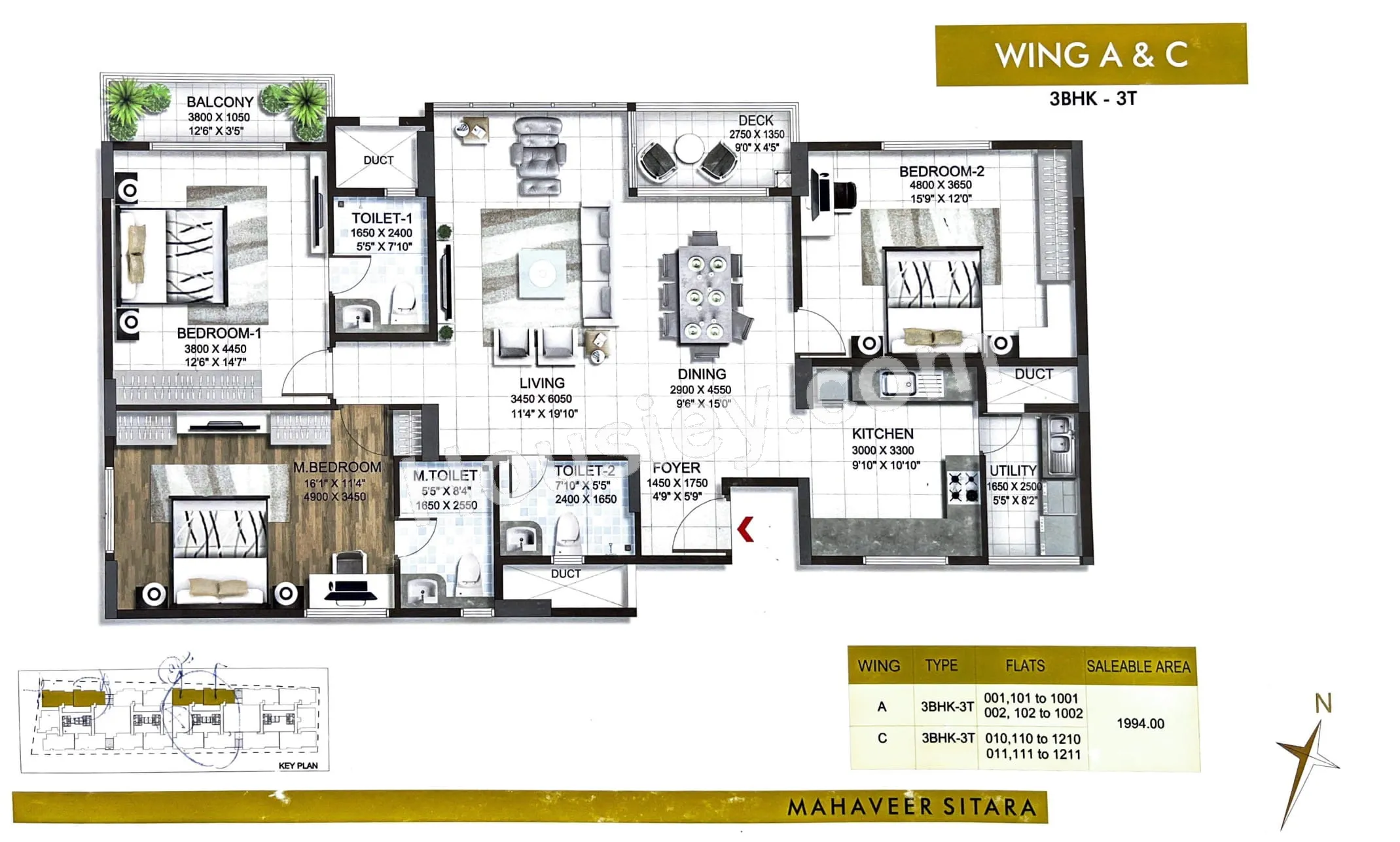 Mahaveer Sitara Unit plan - 1259 sq.ft.