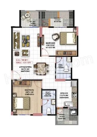 Mahaveer Trident Unit plan - 741 sq.ft.