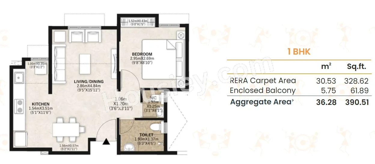 Mahindra Happinest Palghar 2 Unit plan - 391 sq.ft.