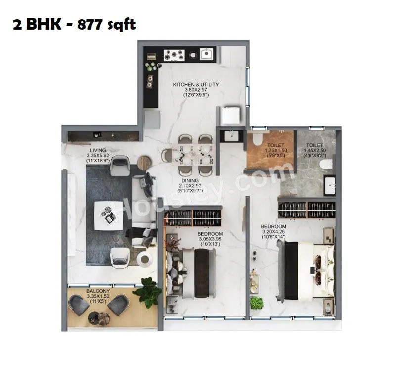 Majestique Evolvus Unit plan - 877 sq.ft.