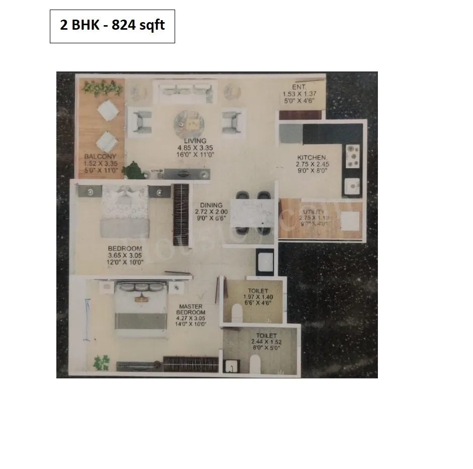 Unit plan - 824 sq.ft.