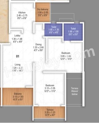 Majestique Signature Towers Unit plan - 812 sq.ft.