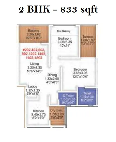 Majestique Signature Towers Unit plan - 835 sq.ft.