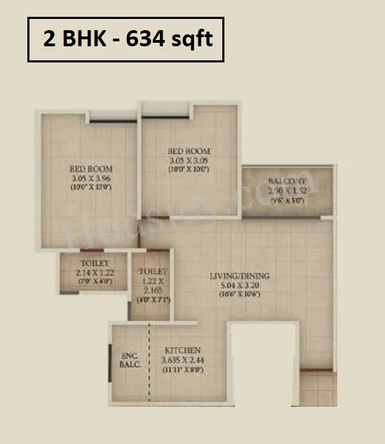 Manav Wildwoods Phase 2 Unit plan - 634 sq.ft.