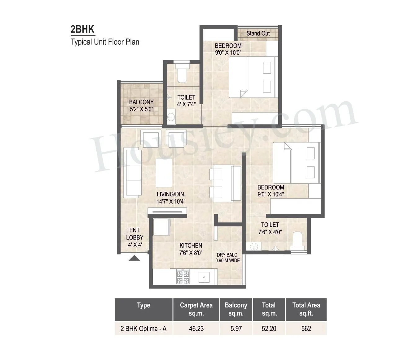 Mangalam Life Park Unit plan - 562 sq.ft.