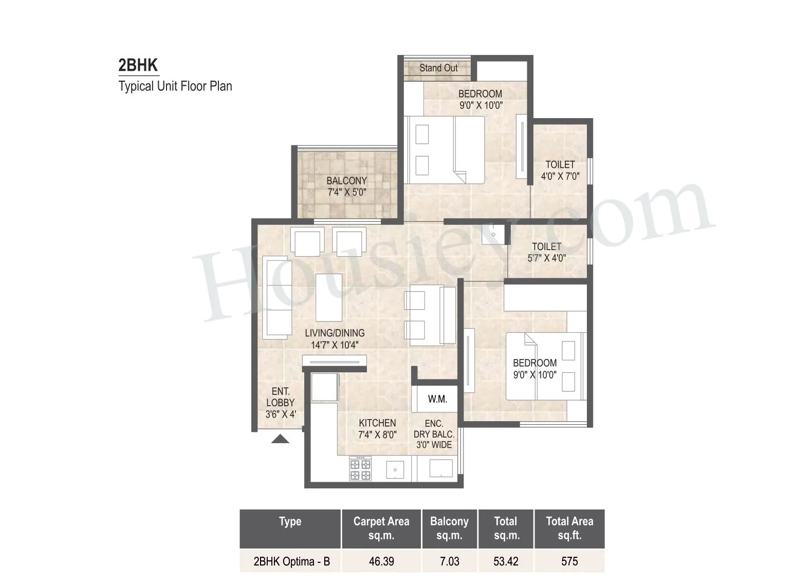 Mangalam Life Park Unit plan - 575 sq.ft.
