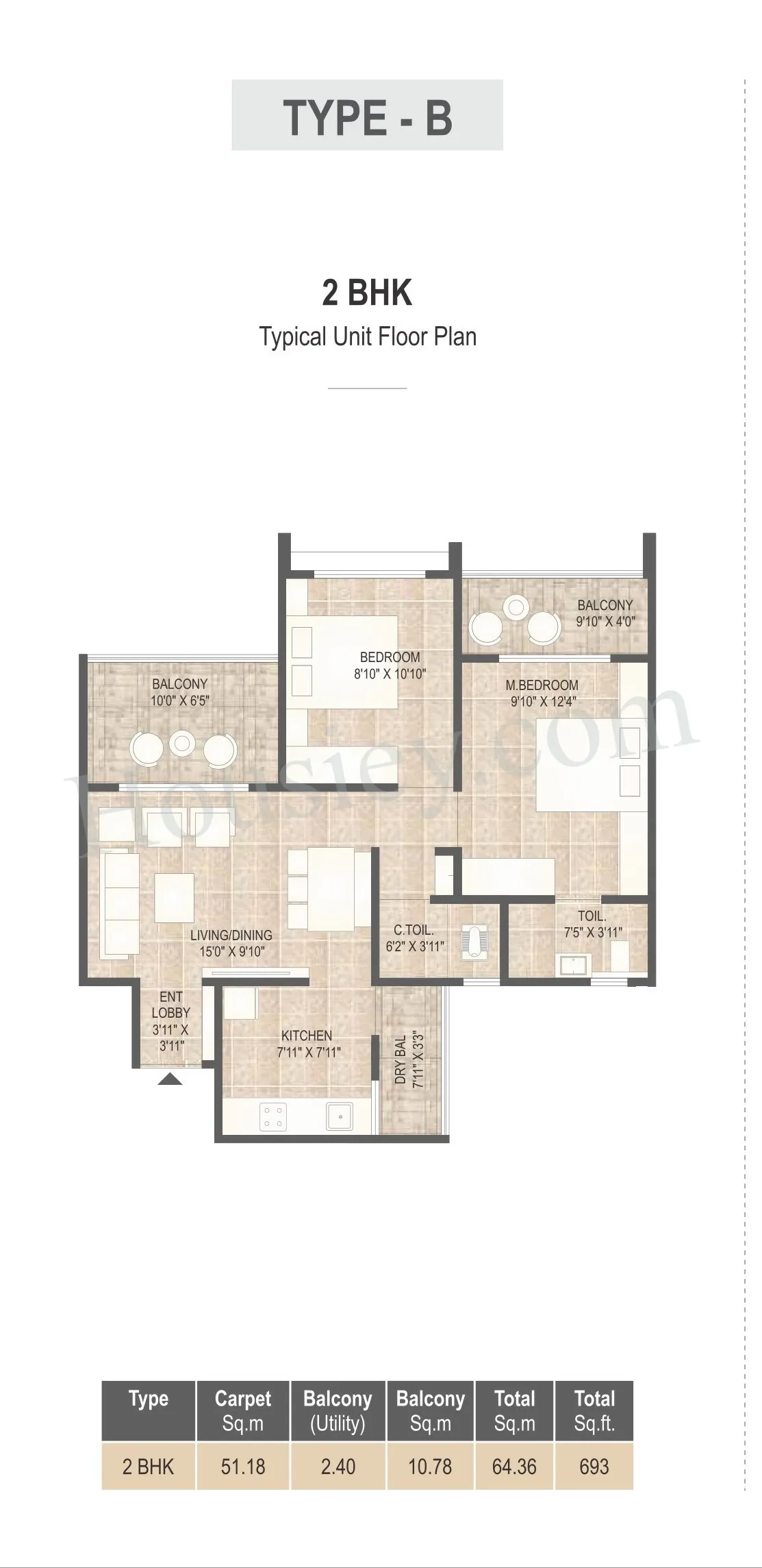 Mangalam Breeze Unit plan - 693 sq.ft.