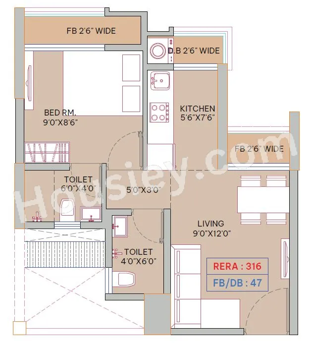 Mansarovar Ariana Unit plan - 363 sq.ft.