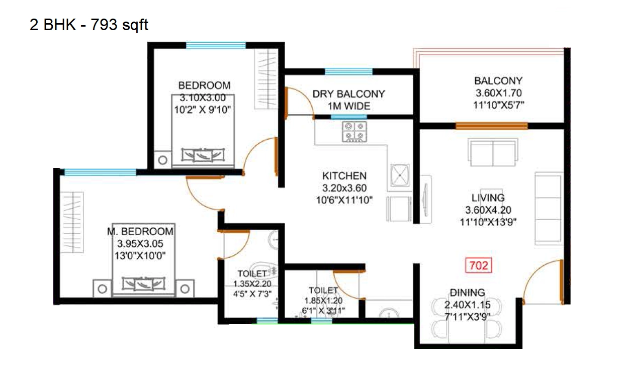 Audumbar Marigold Calendula Unit plan - 793 sq.ft.