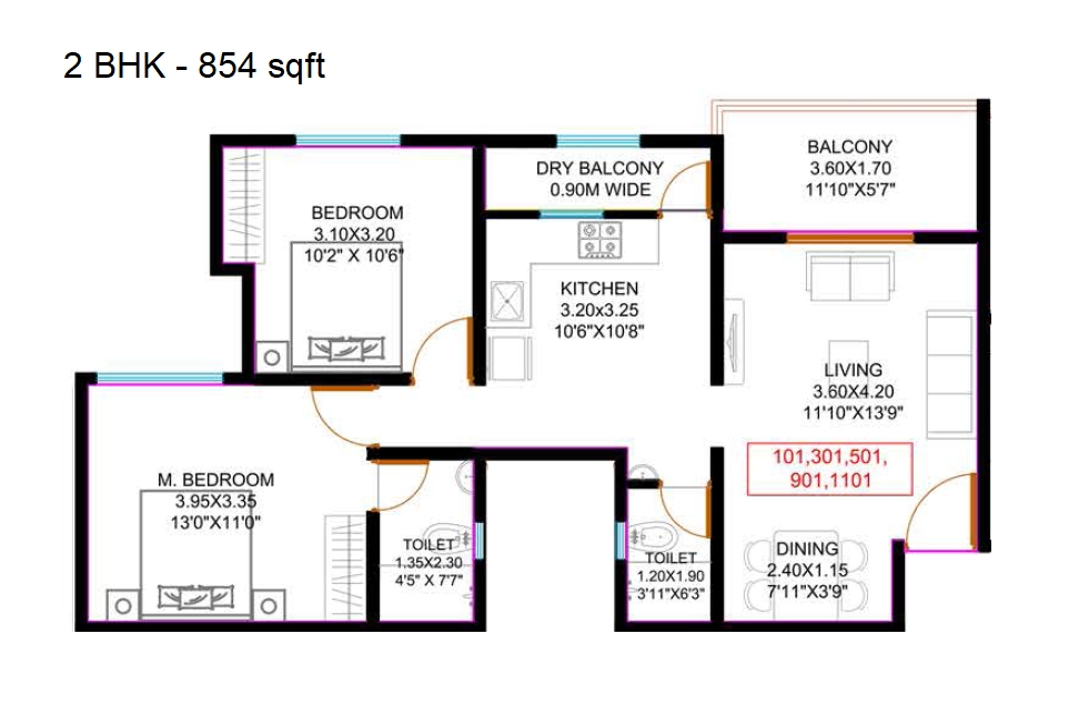 Audumbar Marigold Calendula Unit plan - 854 sq.ft.