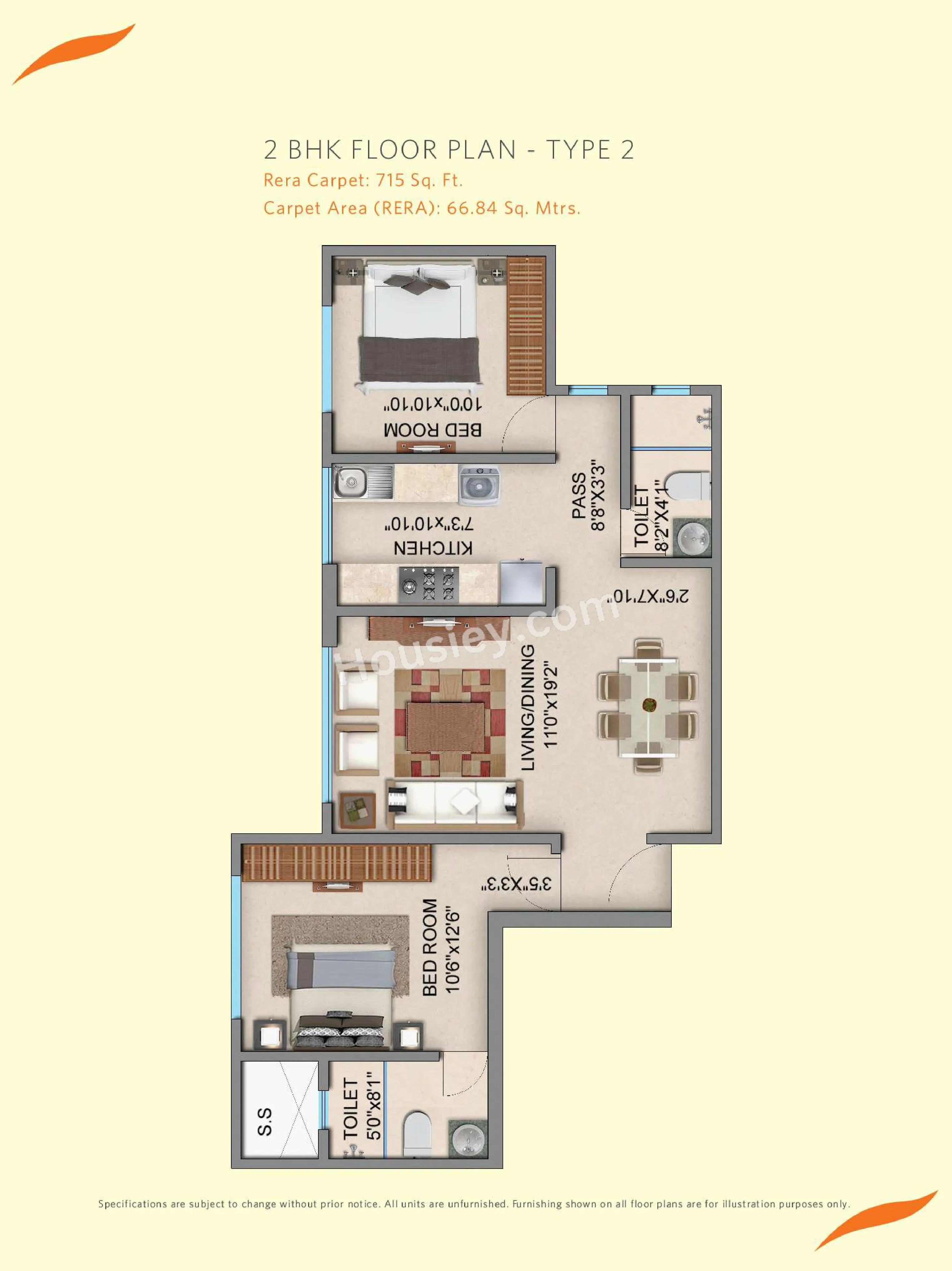 Marigold Miraaya Unit plan - 715 sq.ft.