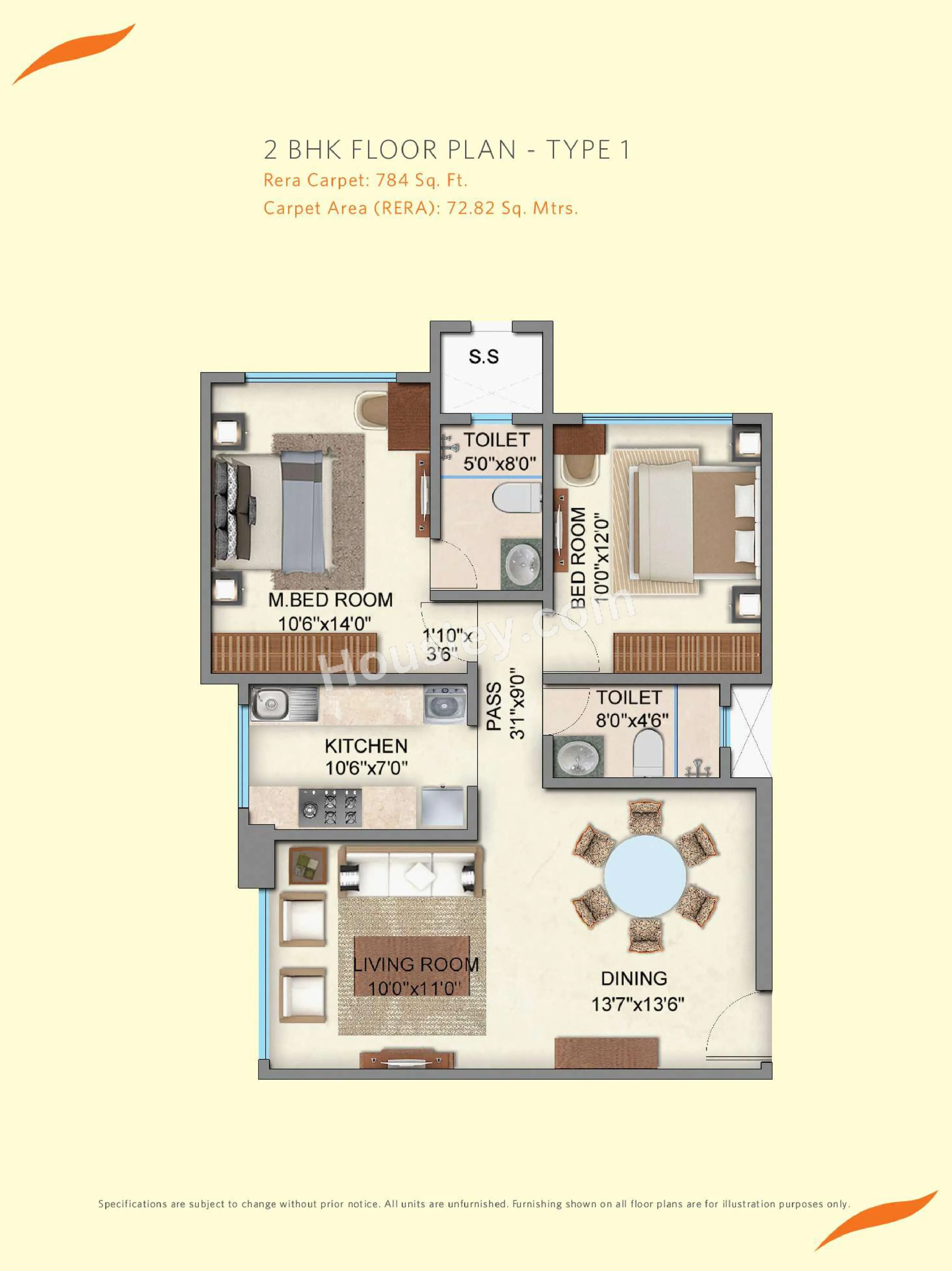 Marigold Miraaya Unit plan - 784 sq.ft.