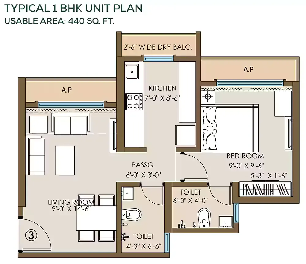 Mayfair Virar Gardens Unit plan - 440 sq.ft.