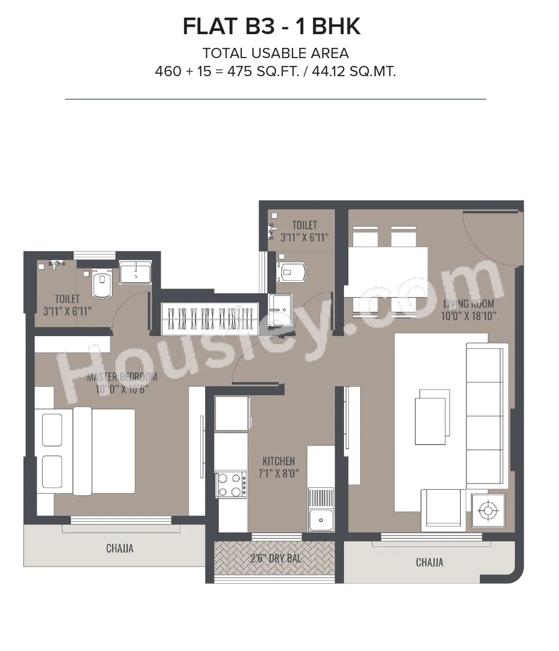 Mehta Corner Stone Unit plan - 475 sq.ft.