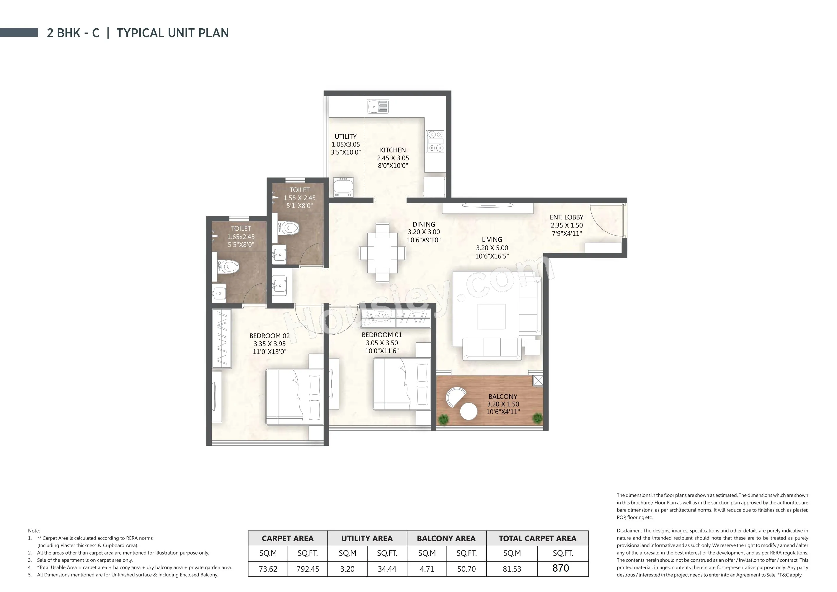 Unit plan - 870 sq.ft.