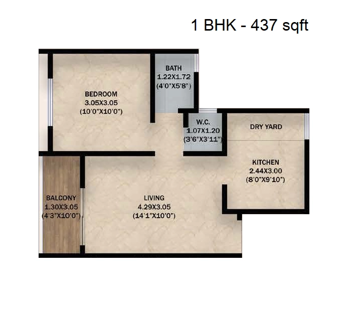 Manav Midtown One Unit plan - 437 sq.ft.