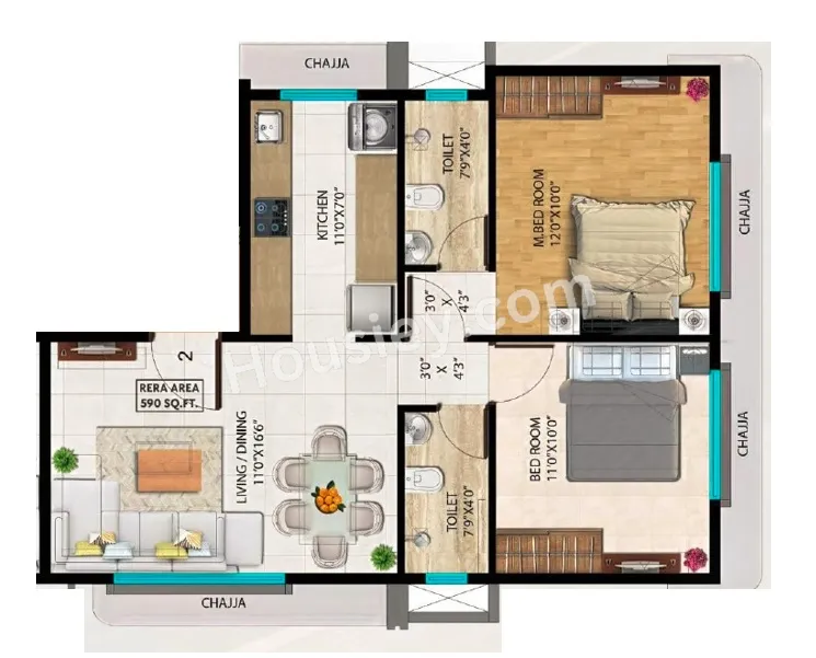 Milan Mandir NX Unit plan - 590 sq.ft.