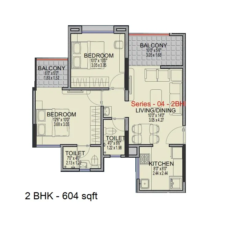 Millennium Amara Unit plan - 604 sq.ft.