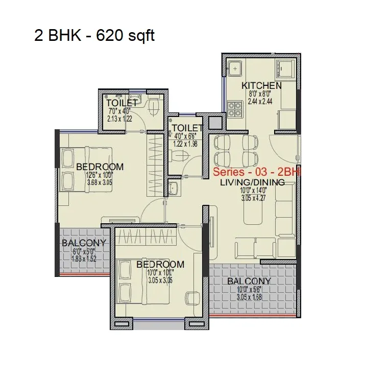 Millennium Amara Unit plan - 620 sq.ft.