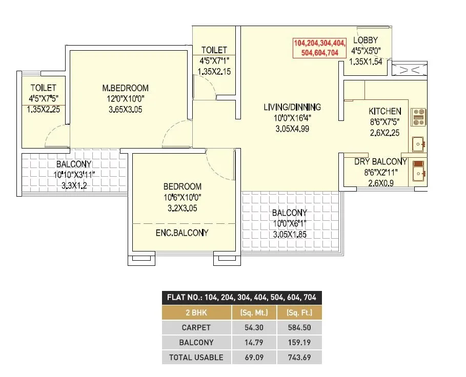 Millennium Atlas Unit plan - 744 sq.ft.