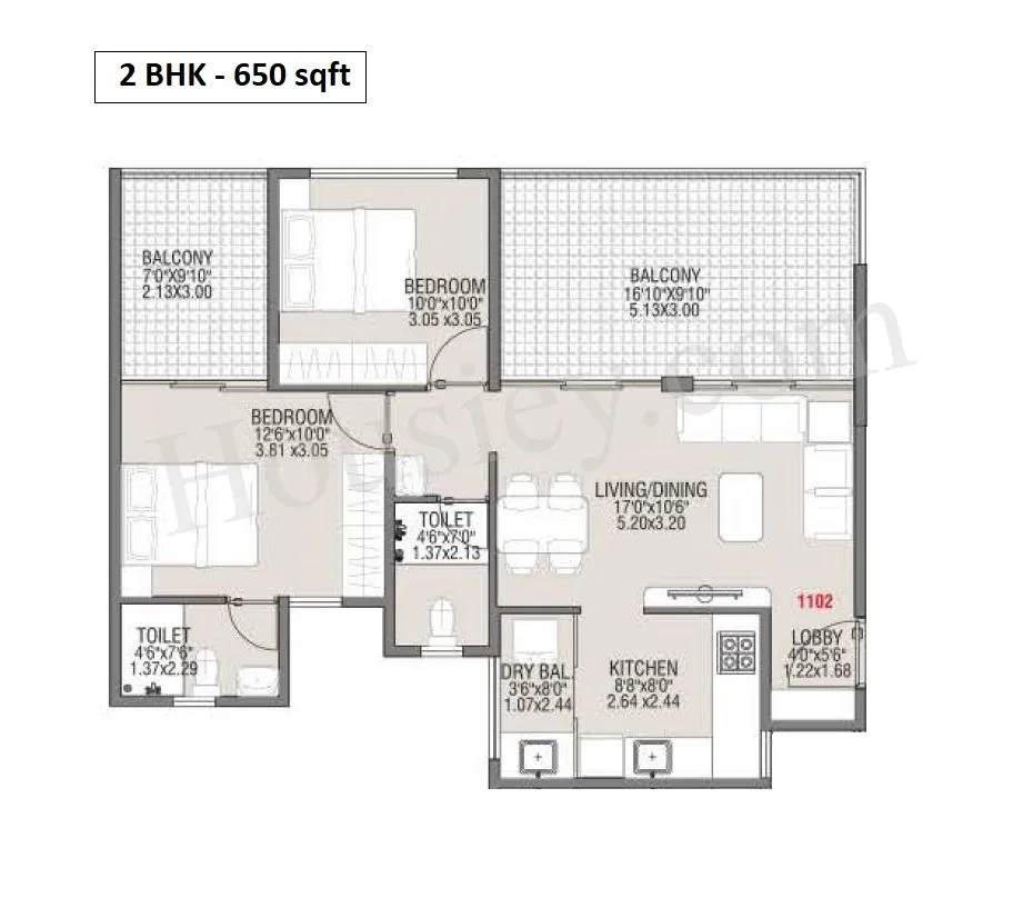 Millennium Pacific Unit plan - 650 sq.ft.