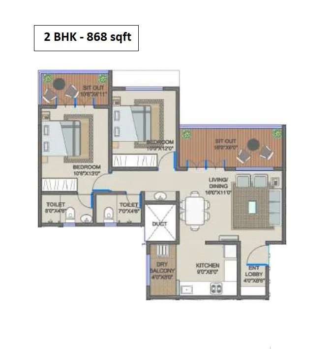 Miravet District Unit plan - 868 sq.ft.