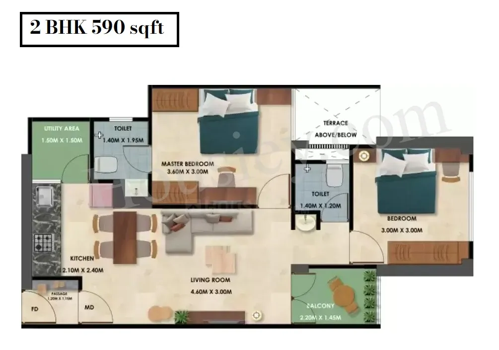 Mittal SkyHigh Towers Unit plan - 590 sq.ft.