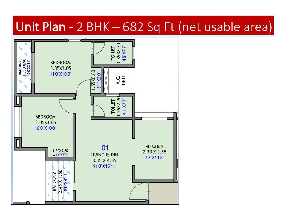 Mont Vert Belcreek Unit plan - 681 sq.ft.