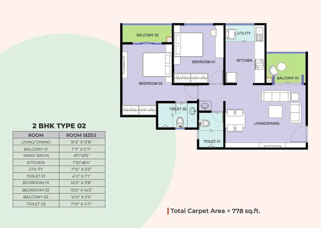 Goyal My Home Wakad Unit plan - 778 sq.ft.