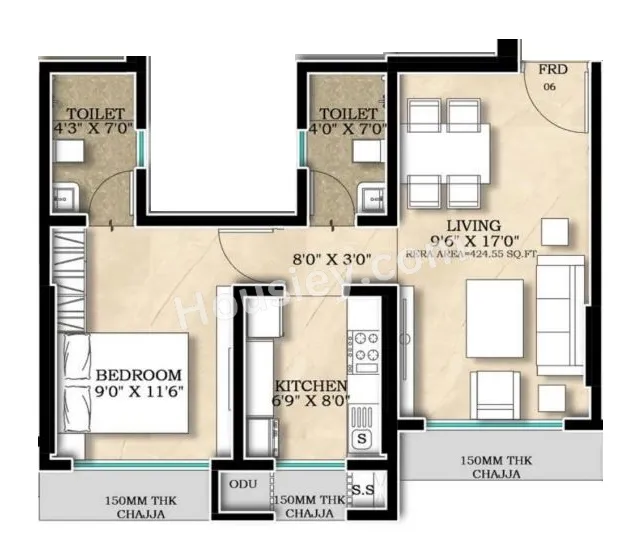 NHI Akshaya Residency Unit plan - 425 sq.ft.