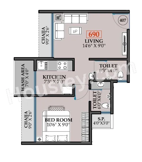 Unit plan - 414 sq.ft.