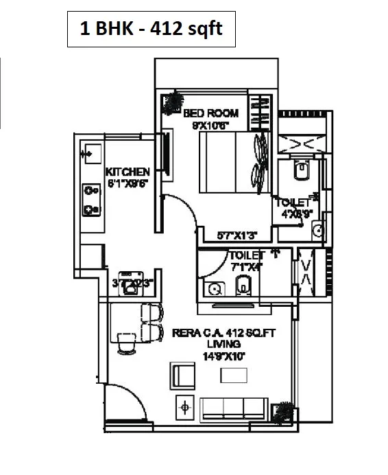 Nakul Raj Unit plan - 412 sq.ft.