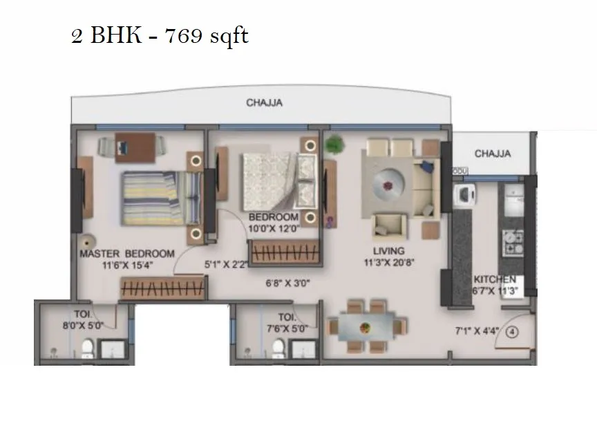 Naman Habitat Unit plan - 769 sq.ft.