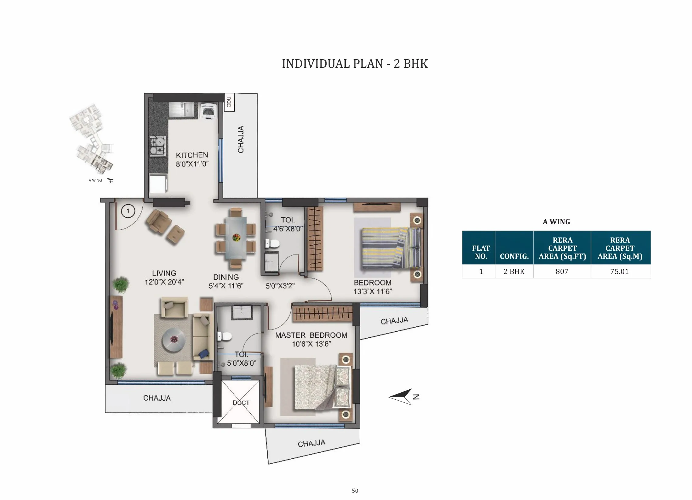 Naman Habitat Unit plan - 807 sq.ft.