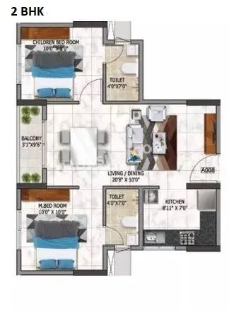 Nambiar Millenia Unit plan - 534 sq.ft.